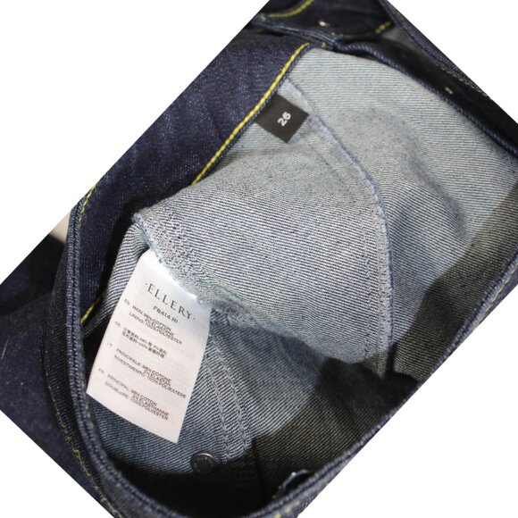 Ellery Monroe Blue Indigo Button Yellow Accent Overstitch Straight Jeans, Size 2 - Picture 9 of 9